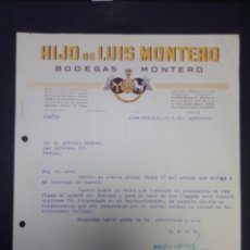 Cartas comerciales: CARTA COMERCIAL. HIJO DE LUIS MONTERO. VINOS. ALMENDRALEJO. BADAJOZ. 1941.. Lote 230890795