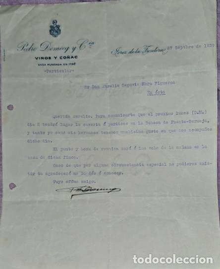 Lettres commerciales: Carta comercial. Pedro Domecq y C&iacute;a. Vinos y Co&ntilde;acs. Jerez. Espa&ntilde;a 1939