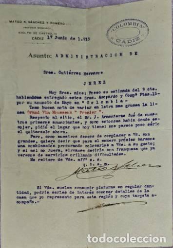 Lettres commerciales: Carta comercial. Mateo R. S&aacute;nchez y Romero. Profesor Mercantil. C&aacute;diz. Espa&ntilde;a 1915