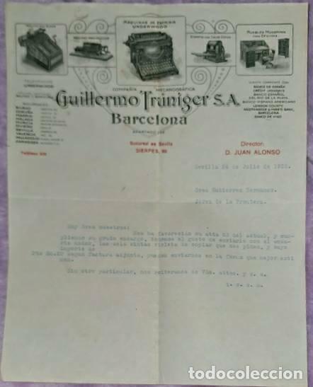 Lettres commerciales: Carta comercial. Guillermo Tr&uacute;niger S.A. Compa&ntilde;&iacute;a Mecanogr&aacute;fica. Barcelona. Espa&ntilde;a 1925