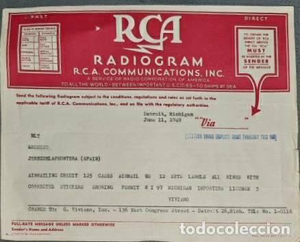 Lettres commerciales: Carta comercial. R.C.A. Communications Inc. Radiogram. Detroit. EE.UU. 1949