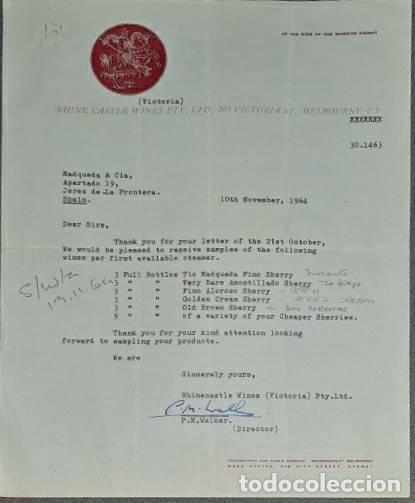 Lettres commerciales: Carta comercial. Rhine Castle Wines. Melbourne. Australia 1964