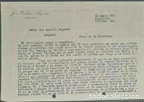 Lettres commerciales: Carta comercial. Jos&eacute; Venancio Sagrario. Abogado. Algeciras. Espa&ntilde;a 1940