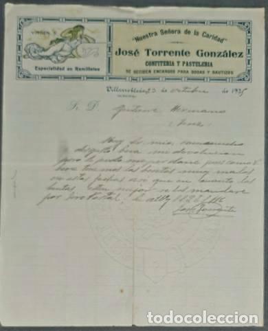Lettres commerciales: Carta comercial.Jos&eacute; Torrente Gonz&aacute;lez.Nstra Sra de Caridad. Confiter&iacute;a y Pasteler&iacute;a.Albacete 1925