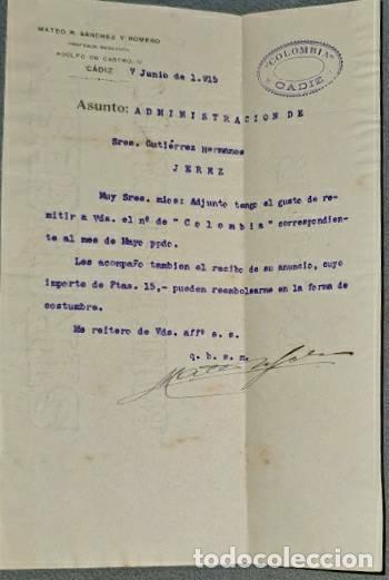 Lettres commerciales: Carta comercial. Mateo R. S&aacute;nchez y Romero. Profesor Mercantil. C&aacute;diz. Espa&ntilde;a 1915
