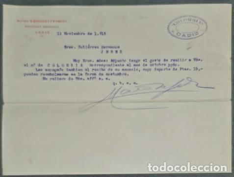 Lettres commerciales: Carta comercial. Mateo R. S&aacute;nchez y Romero. Profesor Mercantil. C&aacute;diz. Espa&ntilde;a 1915
