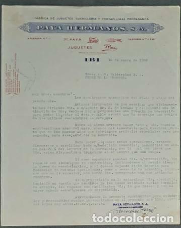 Lettres commerciales: Carta comercial. Pay&aacute; Hermanos S.A. F&aacute;brica de juguetes-cuchiller&iacute;a. Ibi. Alicante. Espa&ntilde;a 1950