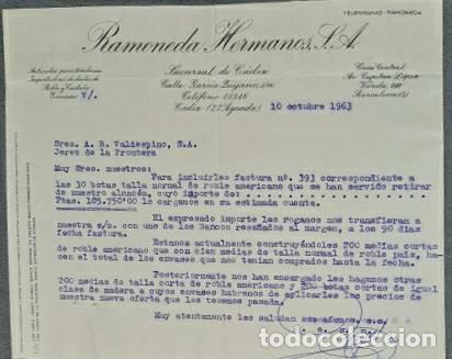 Lettres commerciales: Carta comercial. Ramoneda Hermanos S.A. C&aacute;diz. Espa&ntilde;a 1963
