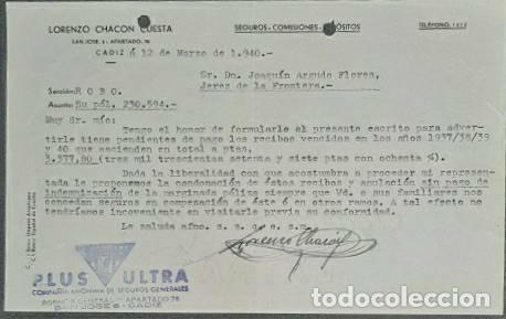 Lettres commerciales: Carta comercial. Lorenzo Chac&oacute;n Cuesta. Seguros y comisiones. C&aacute;diz. Espa&ntilde;a 1940
