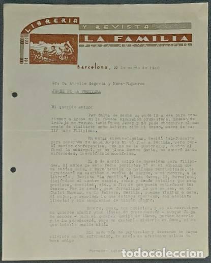 Lettres commerciales: Carta comercial. La Familia. Librer&iacute;a. Barcelona. Espa&ntilde;a 1940