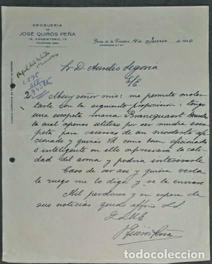 Lettres commerciales: Carta comercial. Jos&eacute; Quir&oacute;s Pe&ntilde;a. Jerez. Espa&ntilde;a 1940