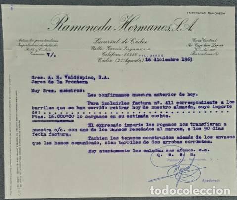 Lettres commerciales: Carta comercial. Ramoneda Hermanos S.A. C&aacute;diz. Espa&ntilde;a 1963