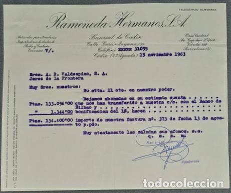 Cartas comerciais: Carta comercial. Ramoneda Hermanos S.A. C&aacute;diz. Espa&ntilde;a 1963