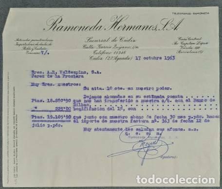 Lettres commerciales: Carta comercial. Ramoneda Hermanos S.A. C&aacute;diz. Espa&ntilde;a 1963