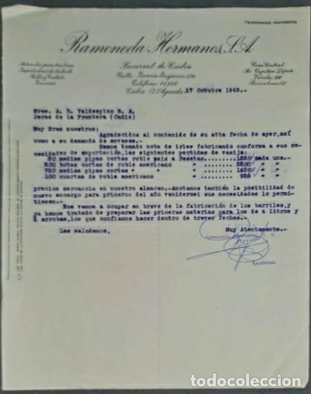 Lettres commerciales: Carta comercial. Ramoneda Hermanos S.A. C&aacute;diz. Espa&ntilde;a 1963