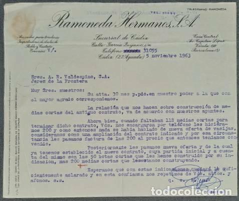 Lettres commerciales: Carta comercial. Ramoneda Hermanos S.A. C&aacute;diz. Espa&ntilde;a 1963