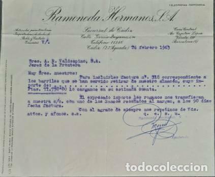 Lettres commerciales: Carta comercial. Ramoneda Hermanos S.A. C&aacute;diz. Espa&ntilde;a 1963
