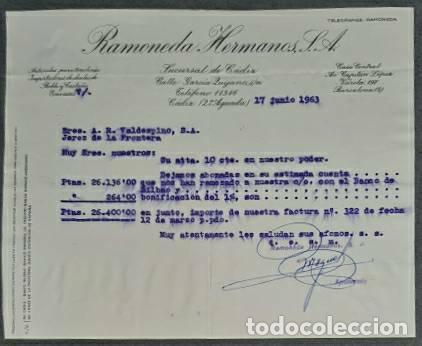 Lettres commerciales: Carta comercial. Ramoneda Hermanos S.A. C&aacute;diz. Espa&ntilde;a 1963