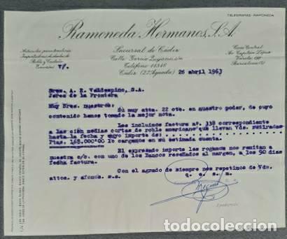 Lettres commerciales: Carta comercial. Ramoneda Hermanos S.A. C&aacute;diz. Espa&ntilde;a 1963