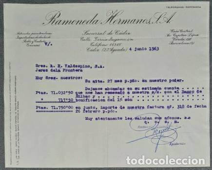 Lettres commerciales: Carta comercial. Ramoneda Hermanos S.A. C&aacute;diz. Espa&ntilde;a 1963
