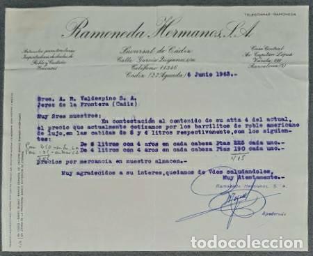 Lettres commerciales: Carta comercial. Ramoneda Hermanos S.A. C&aacute;diz. Espa&ntilde;a 1963