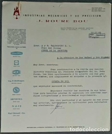 Lettres commerciales: Carta comercial. J. Roure Bou. Industrias mec&aacute;nicas y de precisi&oacute;n. Barcelona. Espa&ntilde;a 1962
