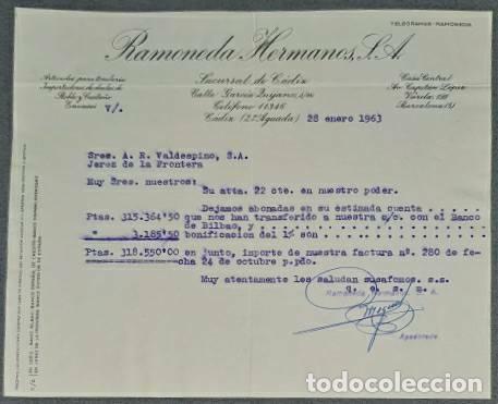 Lettres commerciales: Carta comercial. Ramoneda Hermanos S.A. C&aacute;diz. Espa&ntilde;a 1963