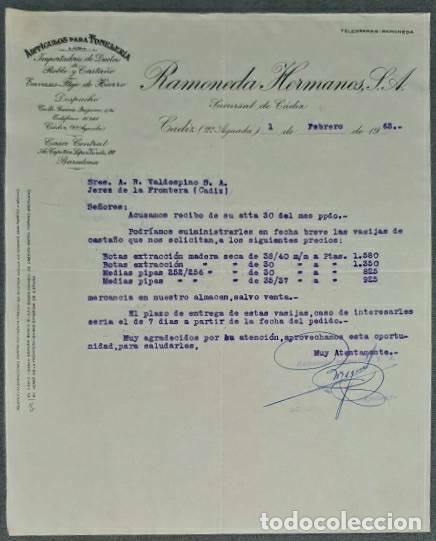 Lettres commerciales: Carta comercial. Ramoneda Hermanos S.A. C&aacute;diz. Espa&ntilde;a 1963