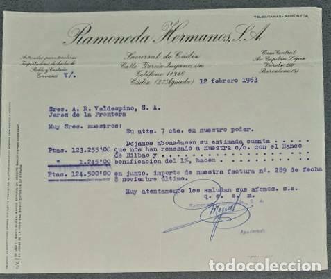 Lettres commerciales: Carta comercial. Ramoneda Hermanos S.A. C&aacute;diz. Espa&ntilde;a 1963