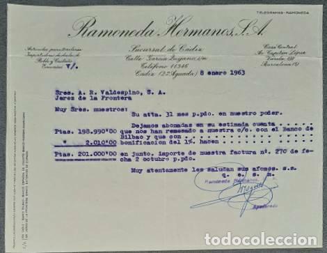 Lettres commerciales: Carta comercial. Ramoneda Hermanos S.A. C&aacute;diz. Espa&ntilde;a 1963