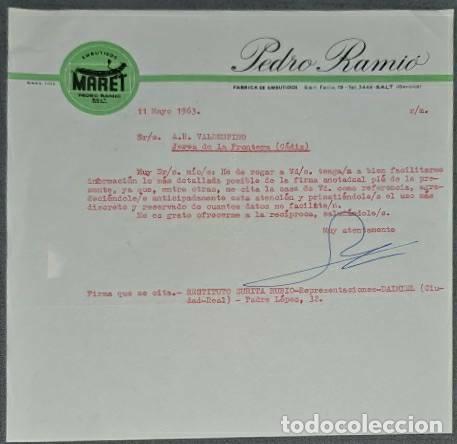 Lettres commerciales: Carta comercial. Pedro Rami&oacute;. Embutidos Maret. Gerona. Espa&ntilde;a 1963