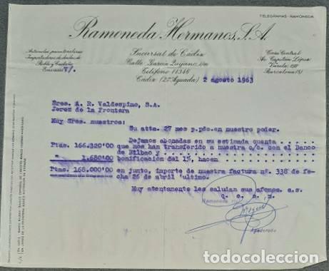 Lettres commerciales: Carta comercial. Ramoneda Hermanos S.A. C&aacute;diz. Espa&ntilde;a 1963