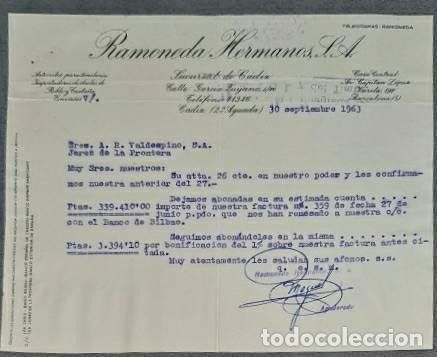 Lettres commerciales: Carta comercial. Ramoneda Hermanos S.A. C&aacute;diz. Espa&ntilde;a 1963
