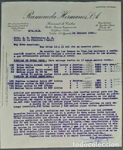 Lettres commerciales: Carta comercial. Ramoneda Hermanos S.A. C&aacute;diz. Espa&ntilde;a 1963