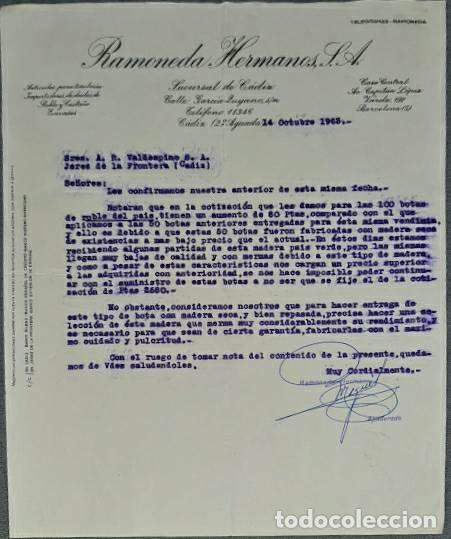 Lettres commerciales: Carta comercial. Ramoneda Hermanos S.A. C&aacute;diz. Espa&ntilde;a 1963