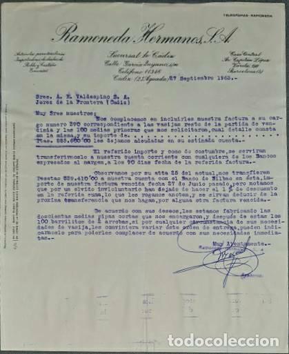 Lettres commerciales: Carta comercial. Ramoneda Hermanos S.A. C&aacute;diz. Espa&ntilde;a 1963