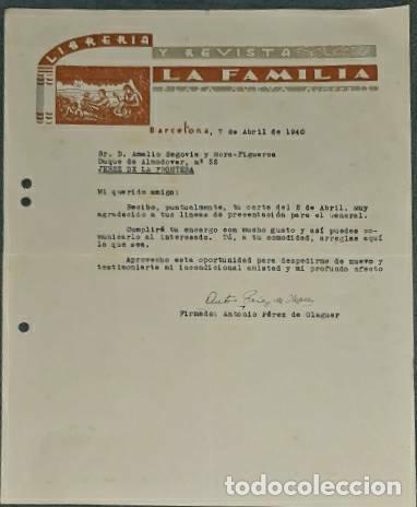 Lettres commerciales: Carta comercial. La Familia. Librer&iacute;a. Barcelona. Espa&ntilde;a 1940