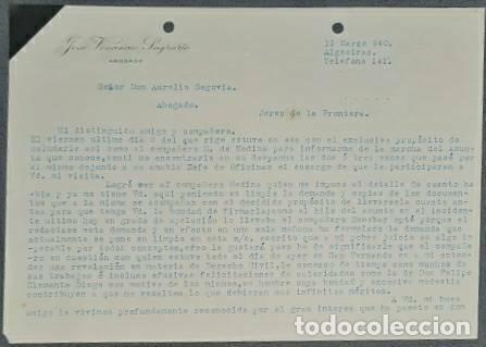 Lettres commerciales: Carta comercial. Jos&eacute; Venancio Sagrario. Abogado. Algeciras. Espa&ntilde;a 1940
