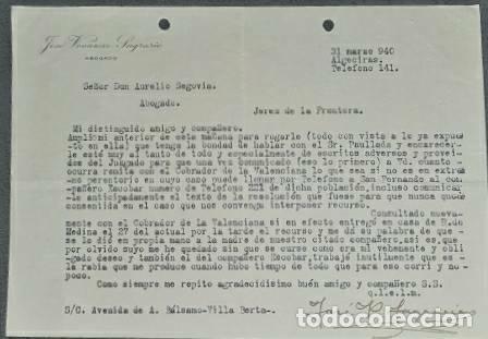 Lettres commerciales: Carta comercial. Jos&eacute; Venancio Sagrario. Abogado. Algeciras. Espa&ntilde;a 1940