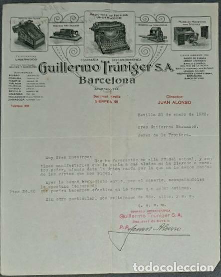 Lettres commerciales: Carta comercial. Guillermo Tr&uacute;niger S.A. Compa&ntilde;&iacute;a Mecanogr&aacute;fica. Barcelona. Espa&ntilde;a 1925