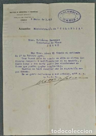Lettres commerciales: Carta comercial. Mateo R. S&aacute;nchez y Romero. Profesor Mercantil. C&aacute;diz. Espa&ntilde;a 1915
