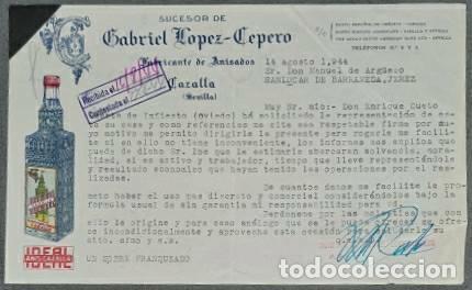 Lettres commerciales: Carta comercial. Gabriel L&oacute;pez-Cepero. Fabricante de anisados. Sevilla. Espa&ntilde;a 1944