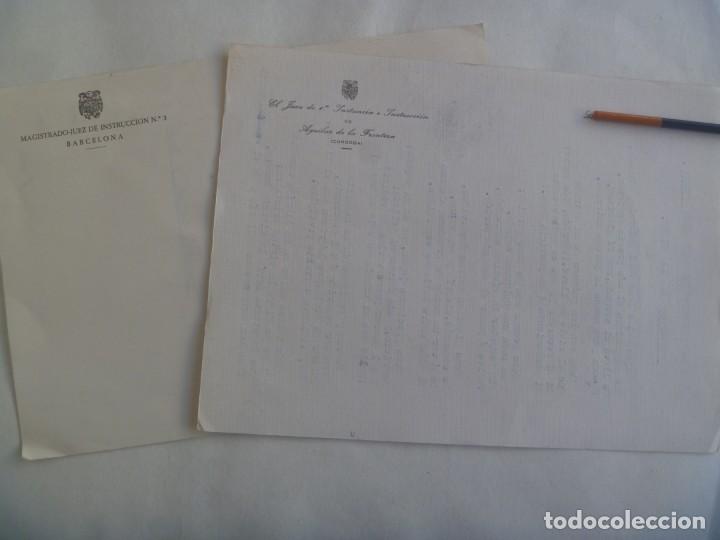 Lettres commerciales: LOTE DE 2 CARTAS DE JUEZ DE BARCELONA Y AGUILAR DE LA FRONTERA ( CORDOBA ) EPOCA DE FRANCO CON POEMA