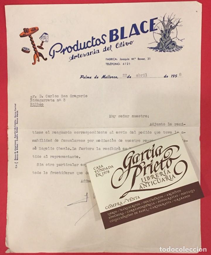 Lettres commerciales: CARTA COMERCIAL, PRODUCTOS BLACE ARTESANIA DEL OLIVO PALMA DE MMALORCA 1958