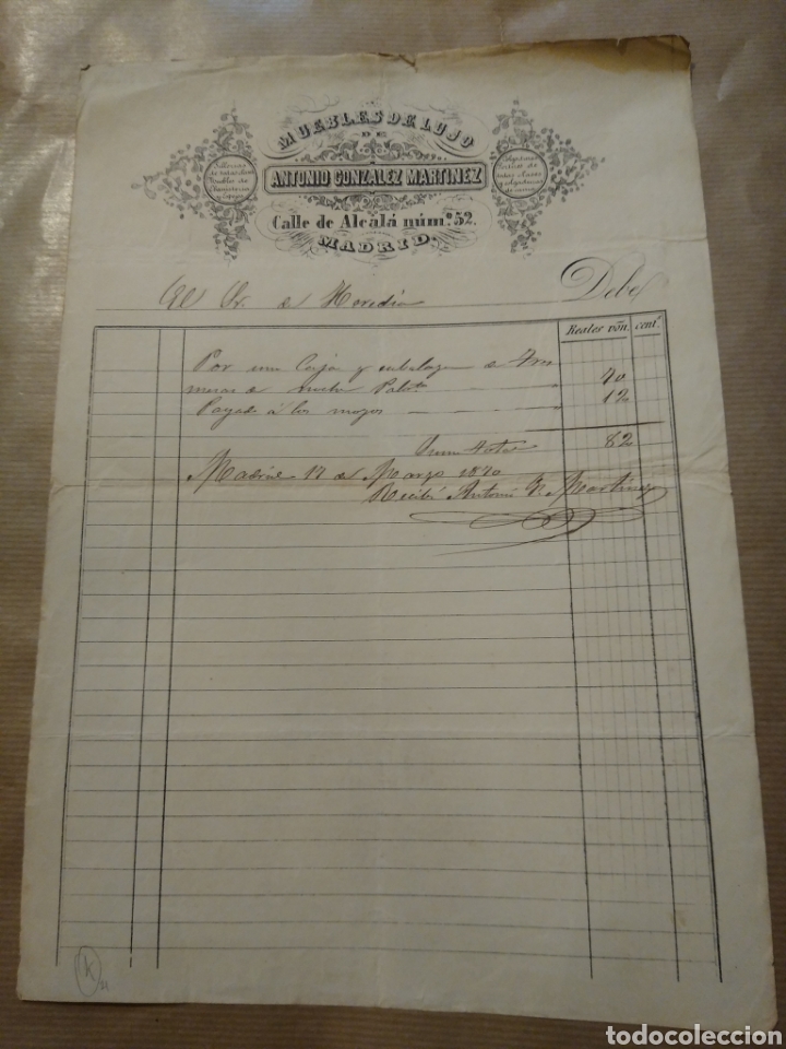Commercial Letters: Mueble de lujo. Antonio Gonz&aacute;lez Mart&iacute;nez. Madrid firma propietario.