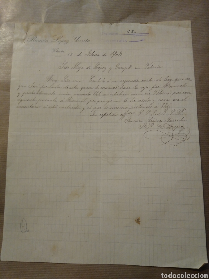 Commercial Letters: Ram&oacute;n L&oacute;pez Urrutia Vitoria 1903. Firma propietario.