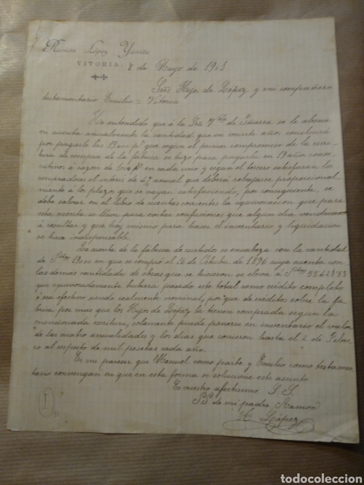 Commercial Letters: Ram&oacute;n L&oacute;pez Urrutia Vitoria 1901 firma propietario