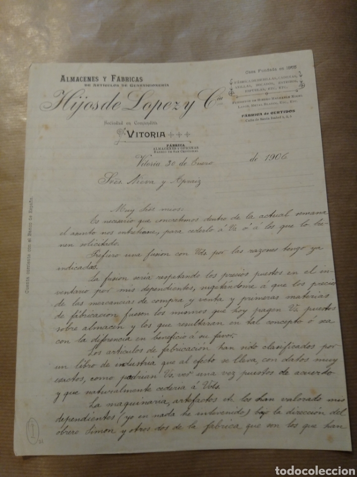 Commercial Letters: Almacenes y f&aacute;bricas Hijos de L&oacute;pez y cia. Vitoria 1906
