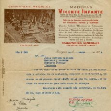Cartas comerciales: ZARAGOZA-FÁBRICA DE ASERRAR MADERAS VICENTE INFANTE-AÑO 1946