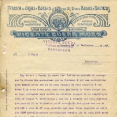 Cartas comerciales: CASTELLÓN-CUEVAS DE VINROMA-FÁBRICA DE CAJAS Y BOLSAS DE LUJO PARA BODAS Y BAUTIZOS-AÑO 1922